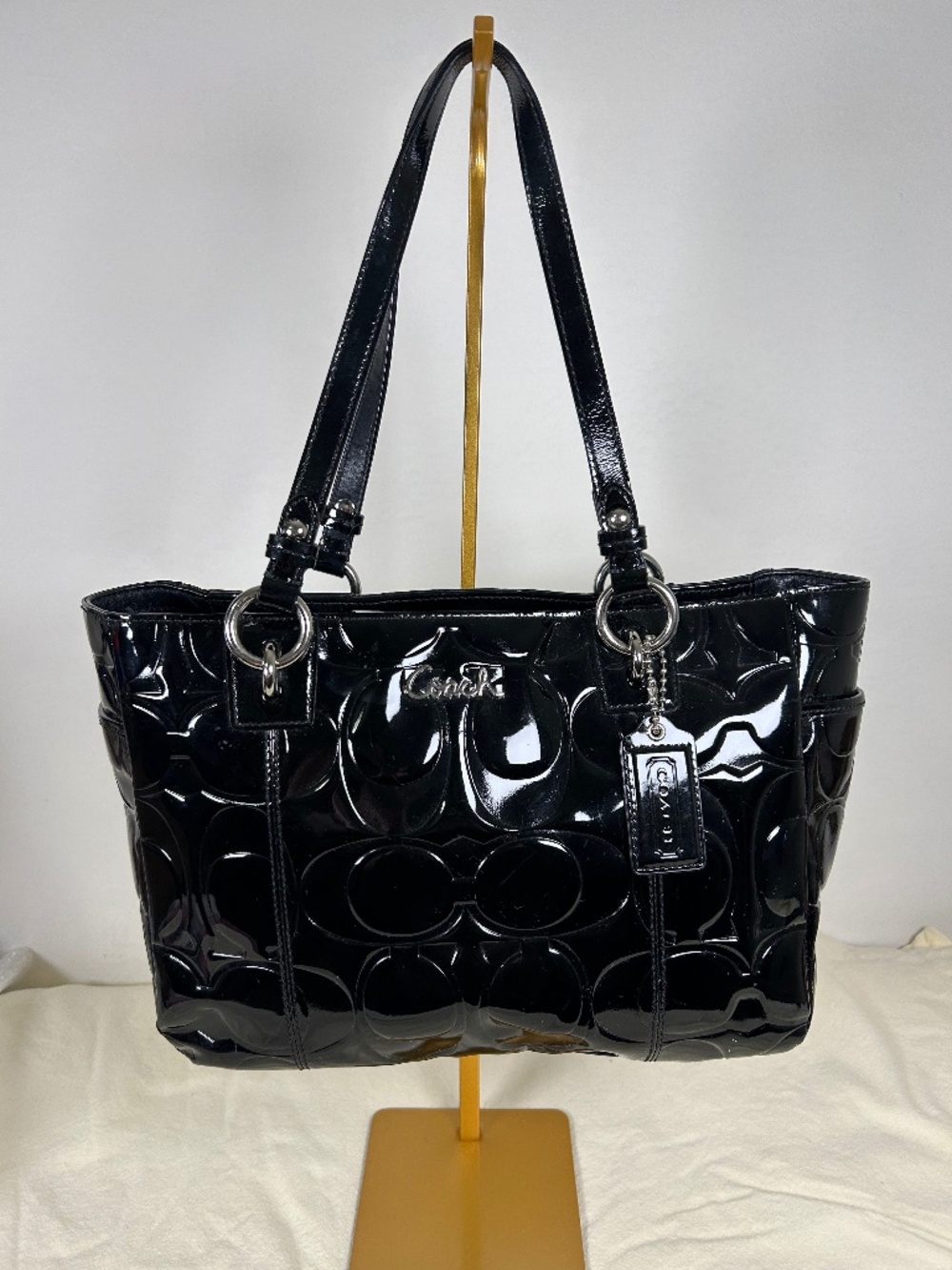Coach Black Signature C Logo Black Patent Leather Shoulder Bags F17728 satchel